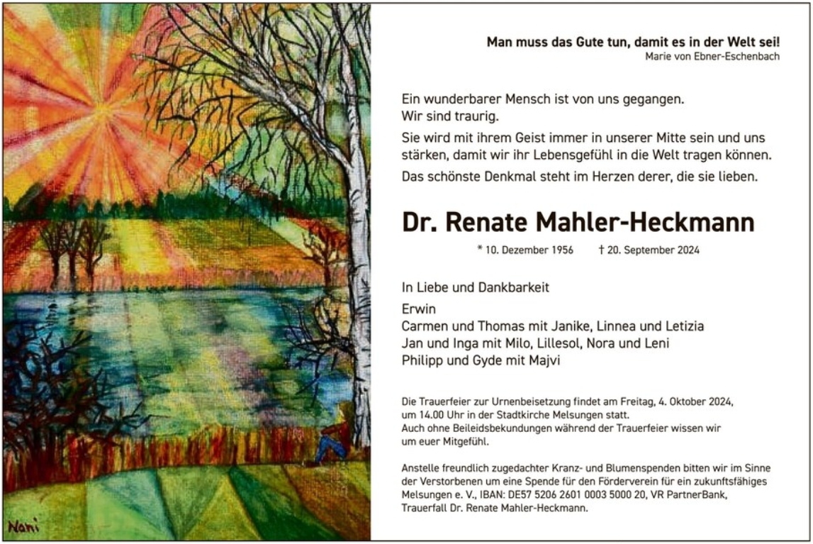 20240928 Traueranzeige Dr. Renate Mahler-Heckmann